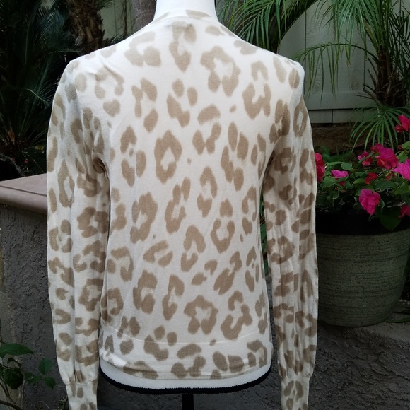 J Crew Cream Leopard Tissue Sweater, Fine Knit Cot - Picture 5 of 14